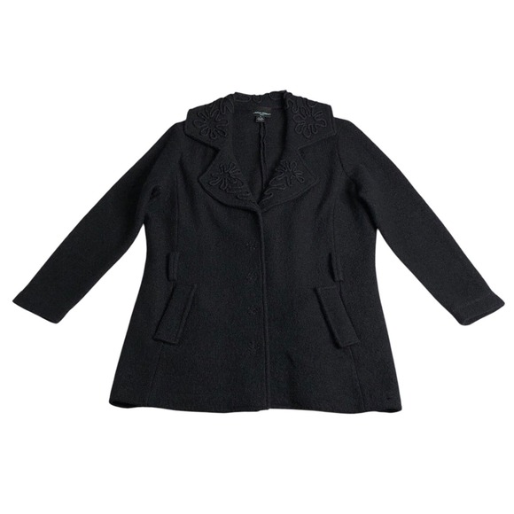 Cynthia Rowley Jackets & Blazers - Cynthia Rowley Jacket Women 1X Black Wool Textured Snap Notch Collar Pocket Coat